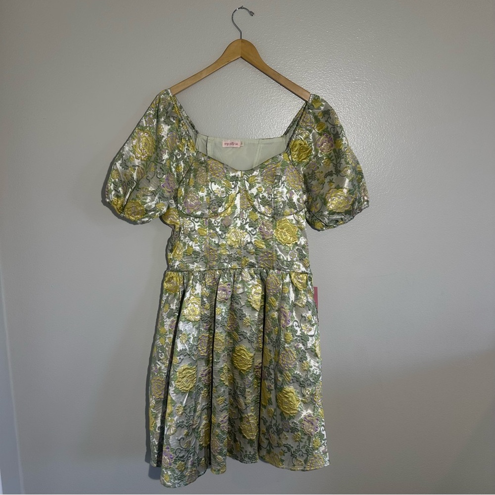 Ivy city co, puff sleeve, lace up back dress